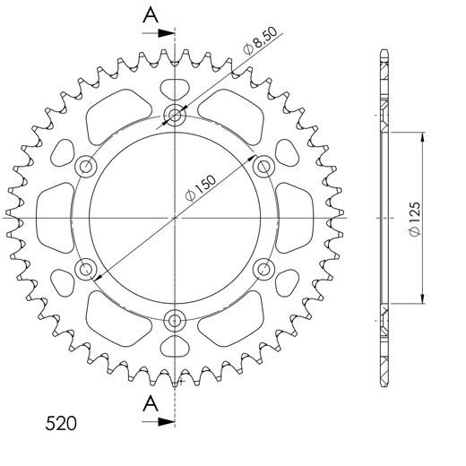 REAR ALU SPROCKET SUPERSPROX RAL-990:47-BLK CRNI 47T, 520