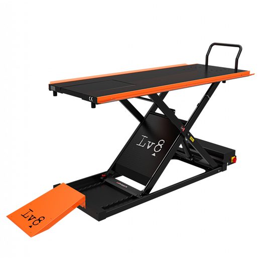 MOTORCYCLE LIFT LV8 GOLDRAKE 400 FLOOR VERSION EG400P.O WITH FOOT PEDAL PUMP (BLACK AND ORANGE RAL 2009)