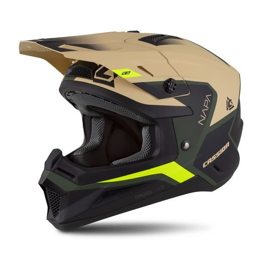 MOTOCROSS HELMET CASSIDA CROSS CUP 2 NAPA SAND/ GREEN/ YELLOW FLUO/ BLACK MATT XS