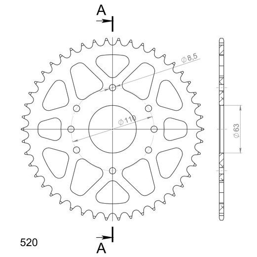 REAR ALU SPROCKET SUPERSPROX RAL-905:46-ORG ORANGE 46T, 520