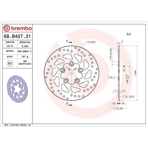 KOČIONA DISK BREMBO 68B40731 FIX