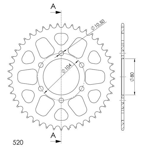 REAR ALU SPROCKET SUPERSPROX RAL-478:45-BLK CRNI 45T, 520