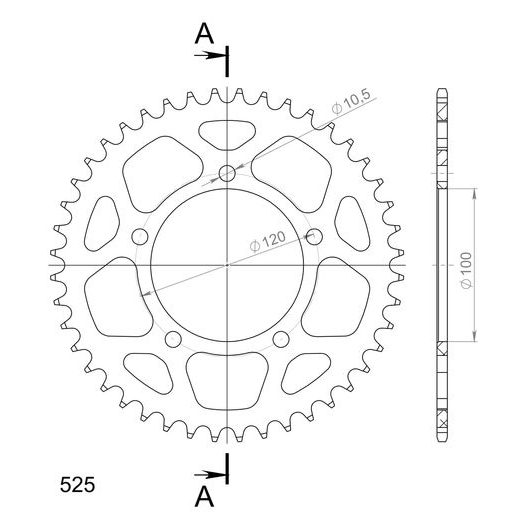 REAR ALU SPROCKET SUPERSPROX RAL-702:44-BLK CRNI 44T, 525