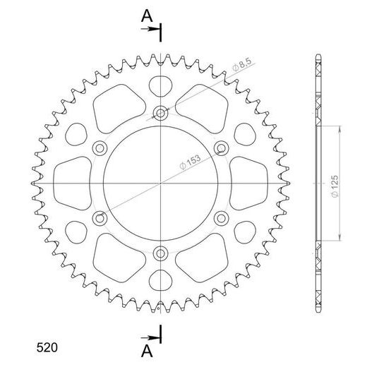 REAR ALU SPROCKET SUPERSPROX RAL-210:54-RED CRVEN 54T, 520