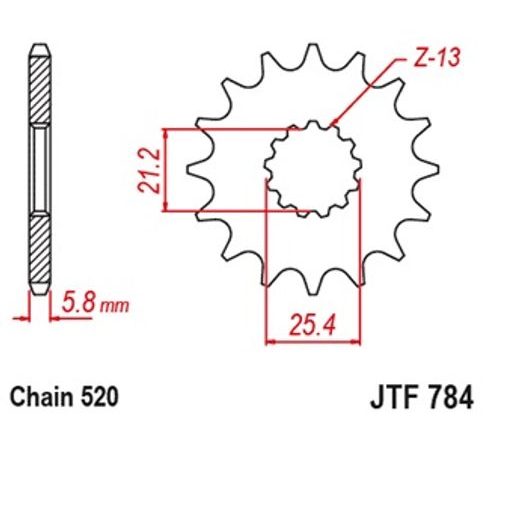 PREDNJI LANČANIK JT JTF 784-15RB 15T, 520 RUBBER CUSHIONED