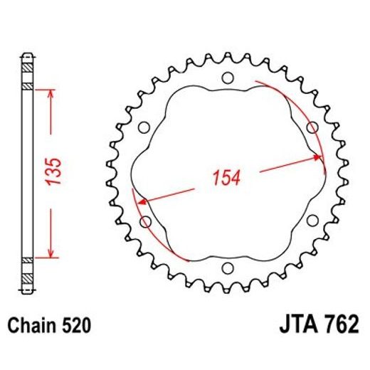 REAR ALU SPROCKET JT JTA 762-40 40T, 520