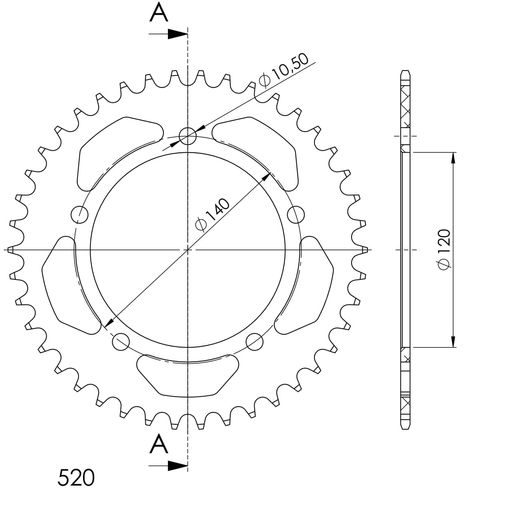 REAR ALU SPROCKET SUPERSPROX RAL-1793:43-BLU PLAVI 43T, 520