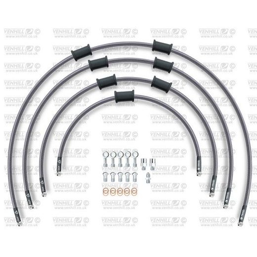 STANDARD FRONT BRAKE HOSE KIT VENHILL POWERHOSEPLUS BMW-10012FS (4 HOSES IN KIT) CLEAR HOSES, STAINLESS STEEL FITTINGS