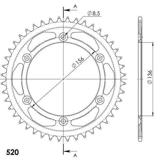 REAR ALU SPROCKET SUPERSPROX RAL-1791:44-BLK CRNI 44T, 525