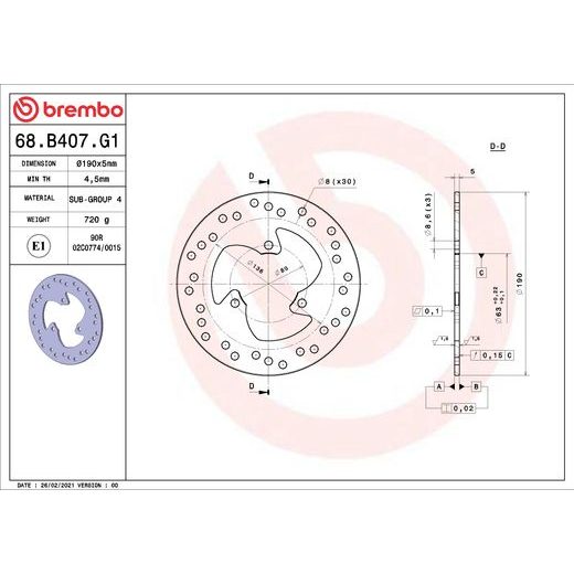 KOČIONA DISK BREMBO 68B407G1 FIX