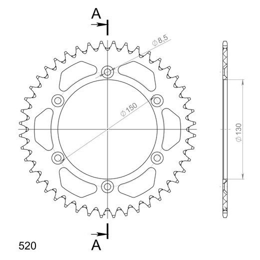 REAR ALU SPROCKET SUPERSPROX RAL-245:44-BLU PLAVI 44T, 520