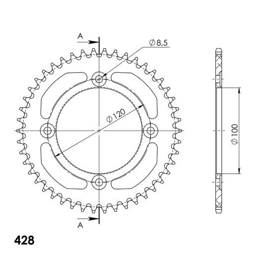 REAR ALU SPROCKET SUPERSPROX RAL-1140:46-BLK CRNI 46T, 428