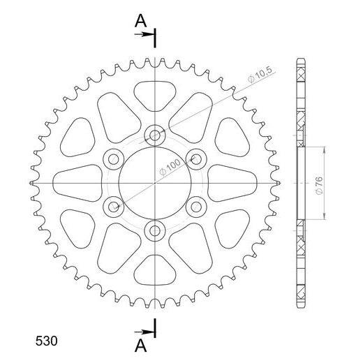 REAR ALU SPROCKET SUPERSPROX RAL-816:50-BLK CRNI 50T, 530