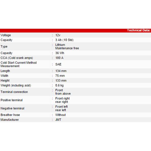 LITHIUM-ION BATTERY JMT YB9-FP