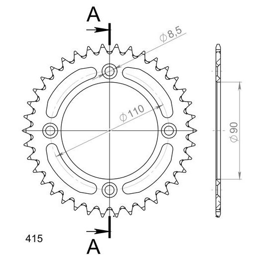 REAR ALU SPROCKET SUPERSPROX RAL-452:39-BLK CRNI 39T, 415