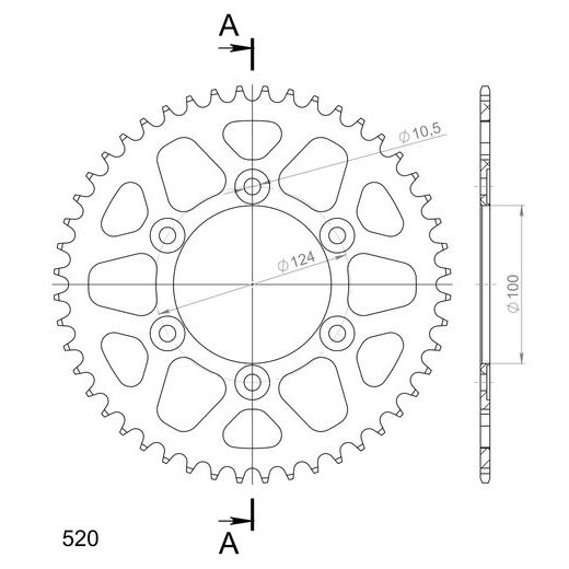REAR ALU SPROCKET SUPERSPROX RAL-735:48-BLK CRNI 48T, 520