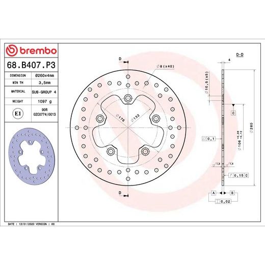 KOČIONA DISK BREMBO 68B407P3 FIX