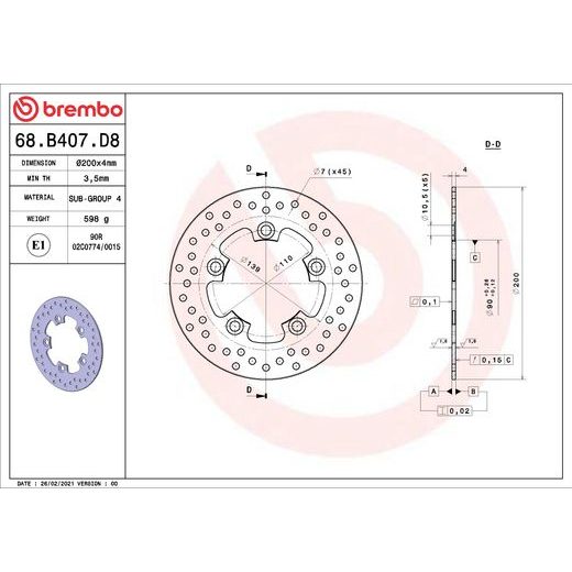 KOČIONA DISK BREMBO 68B407D8 FIX