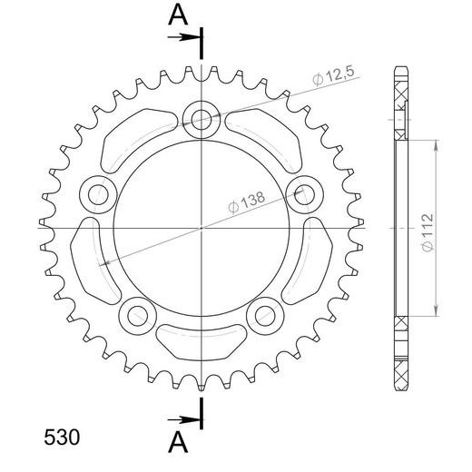 REAR ALU SPROCKET SUPERSPROX RAL-302:39-BLK CRNI 39T, 530