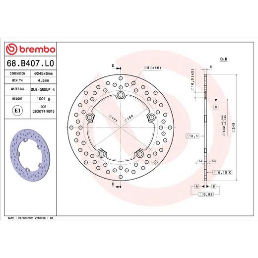 KOČIONA DISK BREMBO 68B407L0 FIX
