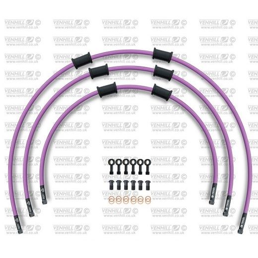 STANDARD FRONT BRAKE HOSE KIT VENHILL POWERHOSEPLUS YAM-8005FB-PU (3 HOSES IN KIT) PURPLE HOSES, BLACK FITTINGS