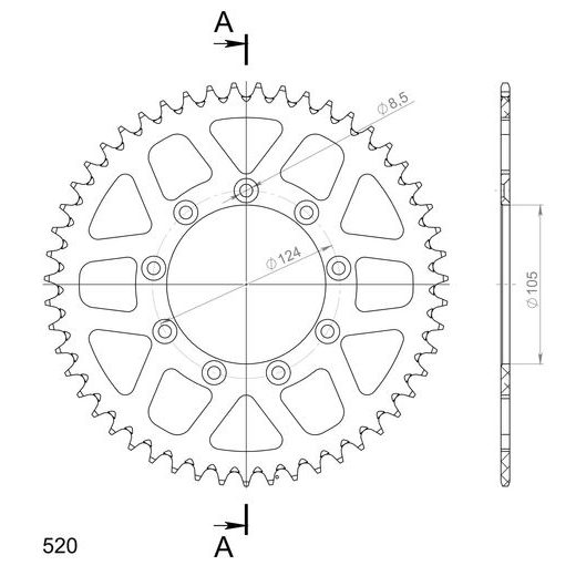 REAR ALU SPROCKET SUPERSPROX RAL-151:51-BLK CRNI 51T, 520