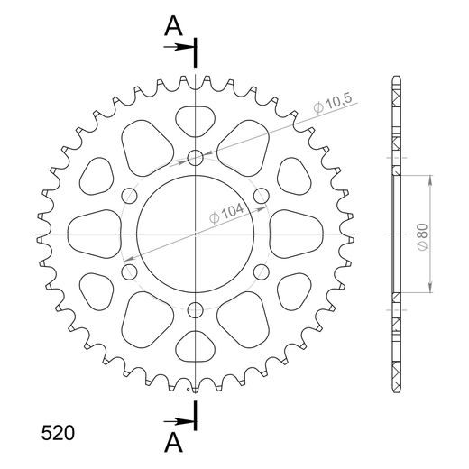 REAR ALU SPROCKET SUPERSPROX RAL-478:41-BLK CRNI 41T, 520