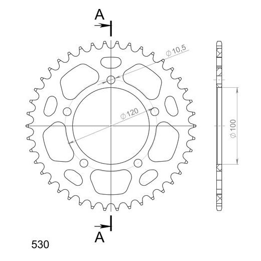 REAR ALU SPROCKET SUPERSPROX RAL-702:42-BLK CRNI 42T, 525