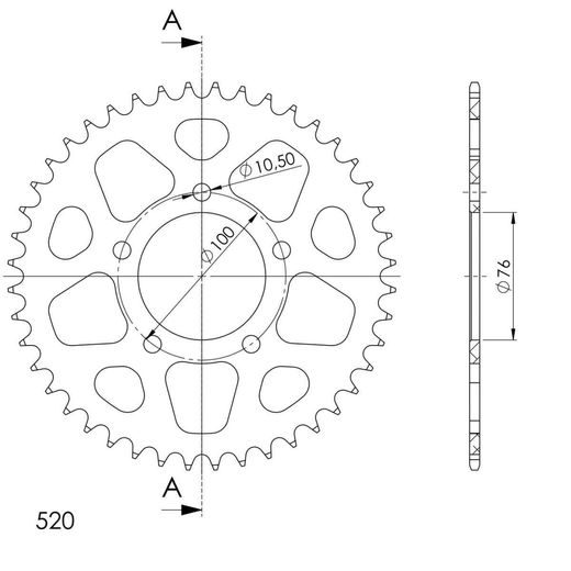 REAR ALU SPROCKET SUPERSPROX RAL-7091:43-GLD ZLATO 43T, 520