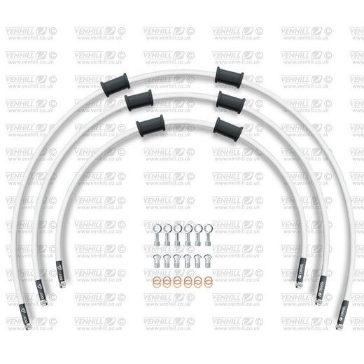 STANDARD FRONT BRAKE HOSE KIT VENHILL POWERHOSEPLUS KAW-11004FS-WT (3 HOSES IN KIT) WHITE HOSES, STAINLESS STEEL FITTINGS