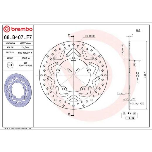 KOČIONA DISK BREMBO 68B407F7 FIX