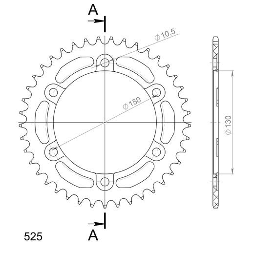 REAR ALU SPROCKET SUPERSPROX RAL-300:41-BLK CRNI 41T, 525