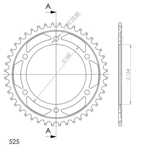 LANČENIK ZADNJI SUPERSPROX RFE-1307:44-BLK CRNI 44T, 525