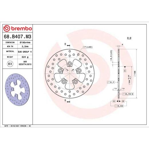 KOČIONA DISK BREMBO 68B407M3 FIX