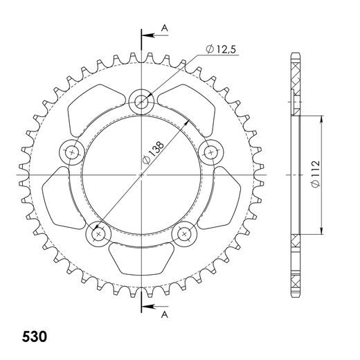 REAR ALU SPROCKET SUPERSPROX RAL-302:44-BLK CRNI 44T, 530