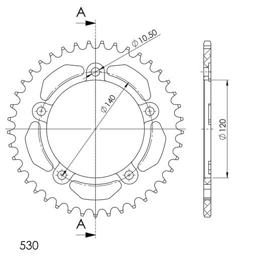 REAR ALU SPROCKET SUPERSPROX RAL-1800:42-BLK CRNI 42T, 530