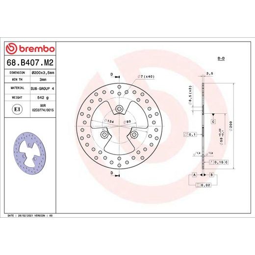 KOČIONA DISK BREMBO 68B407M2 FIX