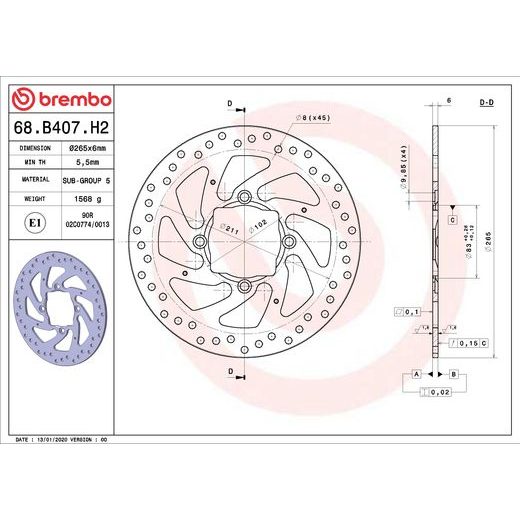 KOČIONA DISK BREMBO 68B407H2 FIX