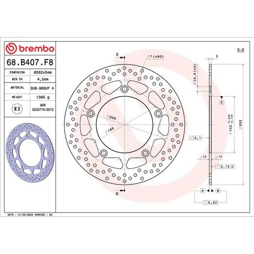 KOČIONA DISK BREMBO 68B407F8 FIX