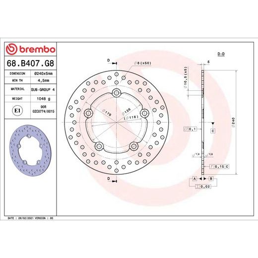 KOČIONA DISK BREMBO 68B407G8 FIX