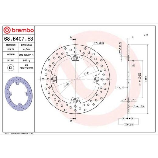 KOČIONA DISK BREMBO 68B407E3 FIX