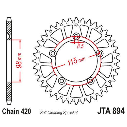 REAR ALU SPROCKET JT JTA 894-50BLK 50T, 420 CRNI