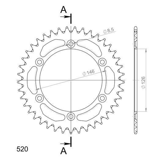 REAR ALU SPROCKET SUPERSPROX RAL-808:41-BLK CRNI 41T, 520