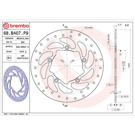 KOČIONA DISK BREMBO 68B407P9 FIX