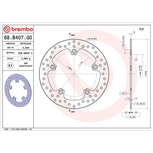 KOČIONA DISK BREMBO 68B407G0 FIX