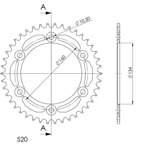 REAR ALU SPROCKET SUPERSPROX RAL-1308:41-BLK CRNI 41T, 520