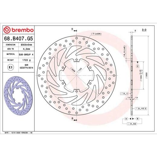 KOČIONA DISK BREMBO 68B407G5 FIX