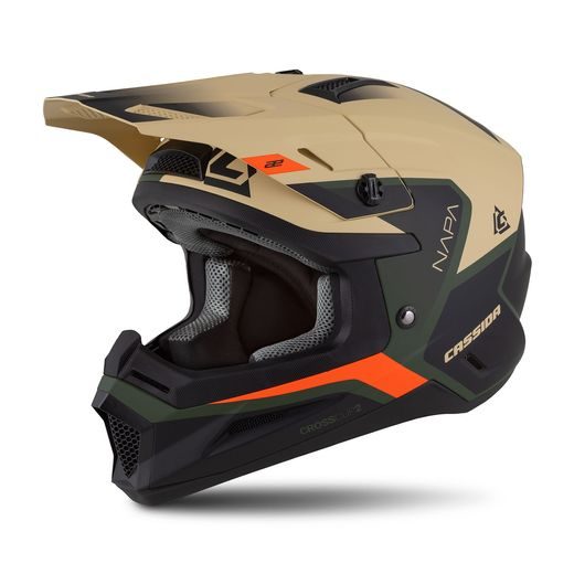 MOTOCROSS HELMET CASSIDA CROSS CUP 2 NAPA SAND/ GREEN/ ORANGE/ BLACK MATT S