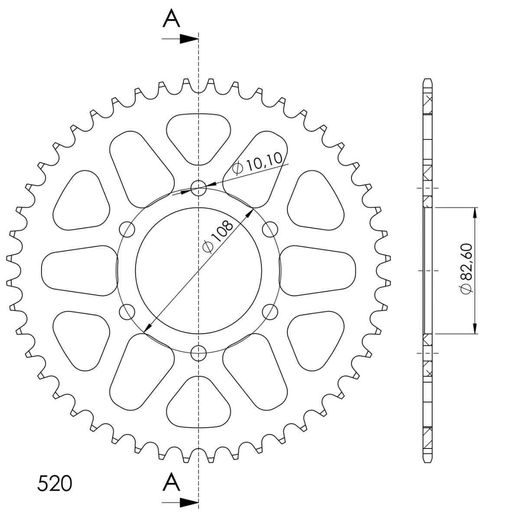 REAR ALU SPROCKET SUPERSPROX RAL-1526:48-BLK CRNI 48T, 520