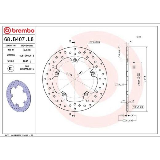 KOČIONA DISK BREMBO 68B407L8 FIX